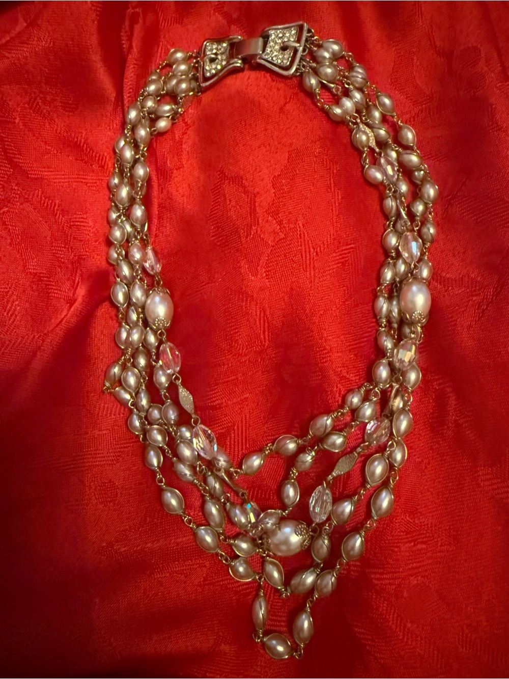 Vendome vintage Gold-Tone Multi-Strand Pearl and Crystal Necklace - Ivory/Gold